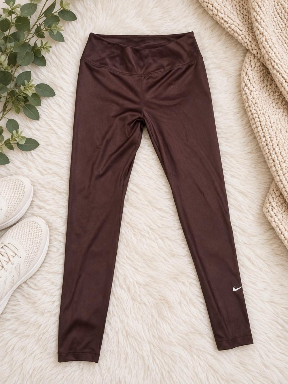 Women’s Nike Brown High Rise Full Length Leggings Swoosh Athletic Yoga Running